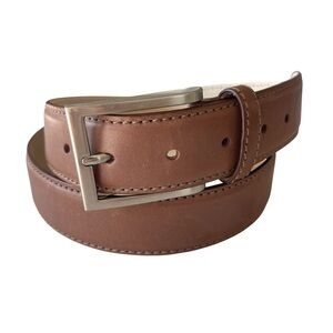 Tardini Light Brown Italian Leather Belt Silver Buckle 36 Classic Quiet Luxury